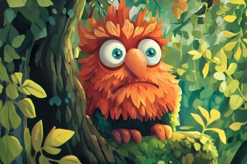 Fototapeta premium Colorful cartoon creature in a vibrant jungle setting
