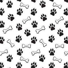 Fototapeta premium Dog Bone vector dog paw doodle Seamless pattern isolated wallpaper background