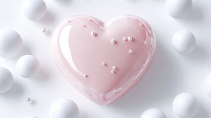 Obraz premium Soft pastel pink heart shaped object with glossy textures surrounded by abstract nubes isolated on a white background symbolizing love and romance perfect for valentine celebrations