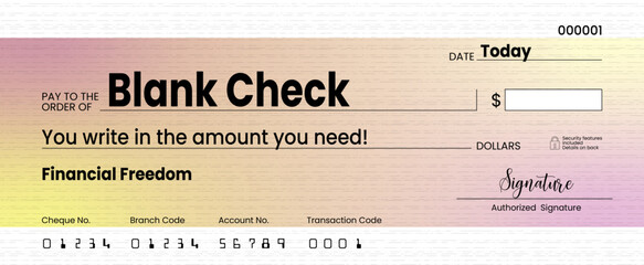 Editable bank cheque design: blank check template in vector format.