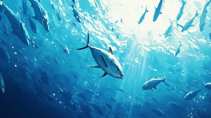 Fototapeta premium Underwater image of a yelowfin tuna (Thunnus albacarens)