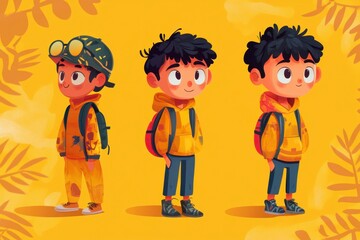 Playful Character Design of Boy in Colorful Outfit with Backpack