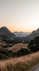 Scenic Sunset Road Trip  Lake District Mountain Panorama
