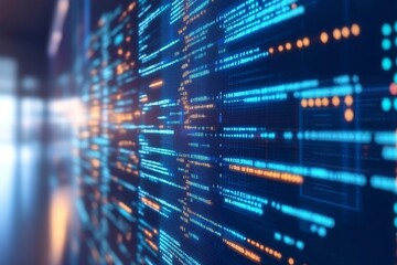 Abstract Digital Code Wall: Glowing Blue and Orange Programming Language