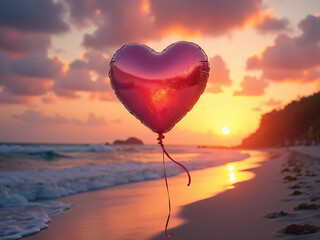 Romance and Creativity: Heart Balloon on the Shore for Advertisements