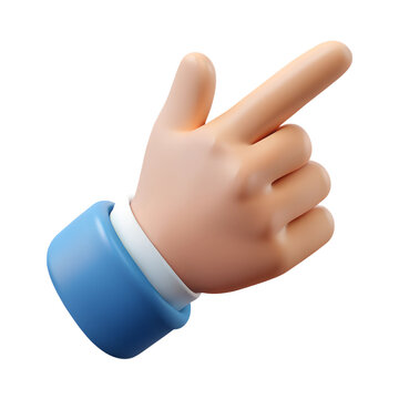 Cartoon character hand pointing gesture. Business clip art isolated on white background. Plastic style icon