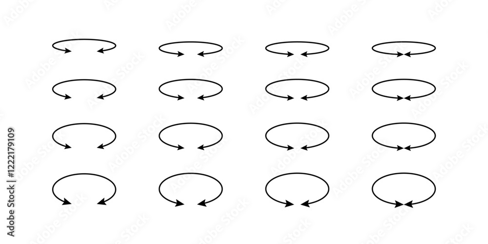 Wall mural oval circle double arrow icons set. ellipse orbit line arrow symbol. oval circumference sign. vector