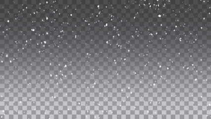 Falling Snow Overlay Background. Snowfall Winter Background. A realistic snowfall overlay effect on a transparent background. Vector Illustration.