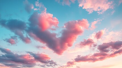 Vibrant sky with clouds forming a heart shape symbolizing love and passion with a soft pink and blue color palette for valentines day