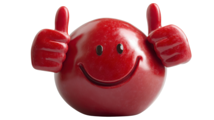 Red happy emoji emoticon , showing thumb up, like gesture on transparent background 