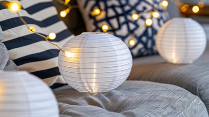Ramadan Begins. Warmly lit decorative lanterns creating a cozy and inviting ambiance indoors.