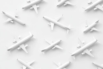 3D Set of White Realistic Airplane Isolated. Render Collection of Passenger or Commercial Jet Icon. Time for Travel Concept. Traveling Booking Agency, Airlines. Holiday Vacation. Vector Illustration