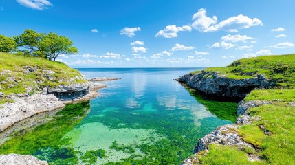 Obraz premium Secluded cove, clear water, sunny day, coastal landscape, travel destination