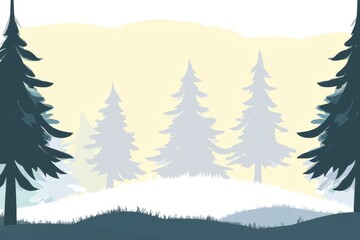 Obraz premium Forest Dawn Gradient: A forest scene where the sky transitions from a misty gray at the tree line to a pale, early morning yellow