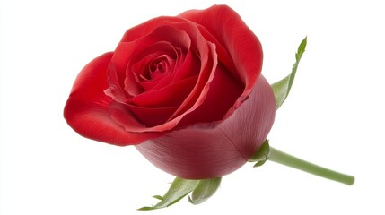 Fototapeta premium Elegant single red rose in full bloom on a pristine white background single
