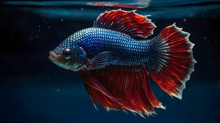 Blue colour betta fish in clear water
