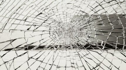 Obraz premium Intricate Shattered Glass Pattern Creating a Web of Cracks and Textures