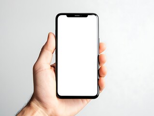 Blank Screen Mobile Phone Held by a Hand on a Dark Background, Ready for Design Mockup or App Presentation in Minimalistic Style