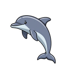 Fototapeta premium Adorable Cartoon Dolphin Leaping Ocean Animal Illustration Graphic Sea Fun Cute Water Image Happy 