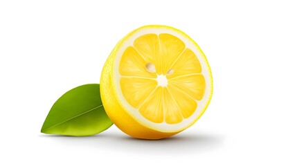 Close up of a single freshly cut lemon wedge with vibrant yellow color and glistening rind isolated against a clean white background for a simple natural and elegant look
