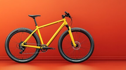 Fototapeta premium Vibrant Yellow Mountain Bike Against a Bold Orange Background