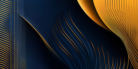 Abstract gold geometry wave on dark blue background