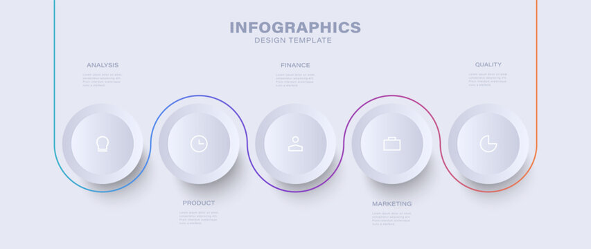 White minimalistic infographics design template with 5 spets for business process