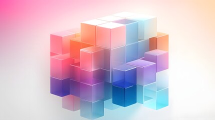 Obraz premium Minimalist cubist abstract design with soft pastel color gradients creating a visually striking and contemporary composition perfect for digital wallpapers web design or mobile backgrounds