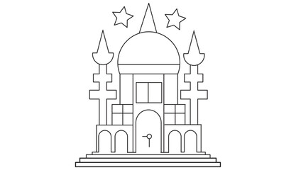 Vector illustration of mosque icon silhouette, MUSLIM, symbols, on white background.