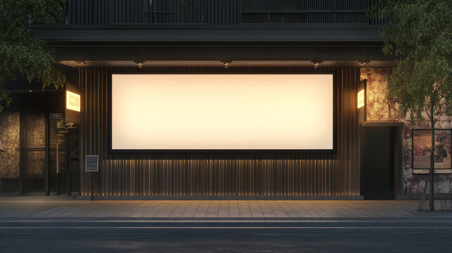 Outdoor street big billboard mockup with white empty screen and lamp light. Realistic vector 3d illustration set of front and angle view on urban blank horizontal commercial lightbox template.