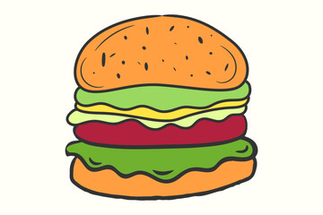 Burger vector illustration, outline, silhouette on white background hamburger icon Burger Cartoon Icon of Colorful Tasty Burger Vector Realistic Hamburger Fast Food 