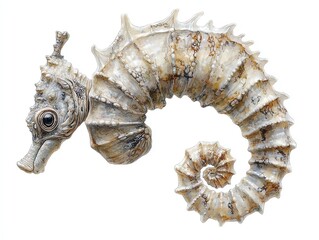 Fototapeta premium Sculptural Seahorse: A Pale Beige, Spiral-Curled Marine Lifeform