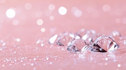 Dazzling diamonds on a pink background, stunning display of luxury and glamour