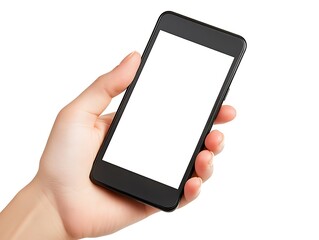 Blank Screen Mobile Phone Held by a Hand on a Dark Background, Ready for Design Mockup or App Presentation in Minimalistic Style