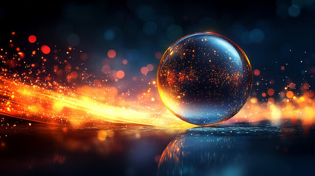A glowing orb surrounded by vibrant energy streams against a minimalistic bright backdrop with blurred tones, creating an abstract and modern feel, offering a blank space for captions and text
