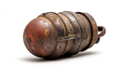 Obraz premium A vintage grenade lies on a clean backdrop showing its intricate design. An inspiring blend of history and craftsmanship comes to life in this unique depiction. Generative AI