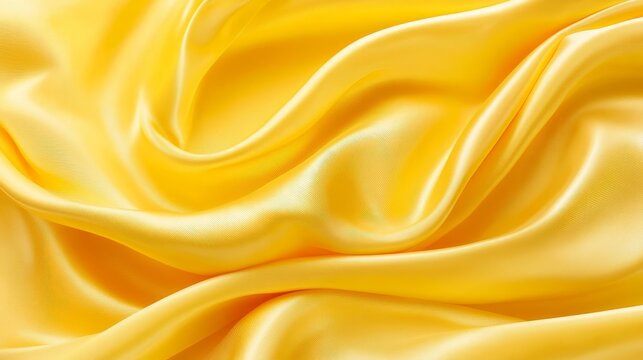Luxurious yellow silk fabric background with elegant folds and smooth texture smooth,