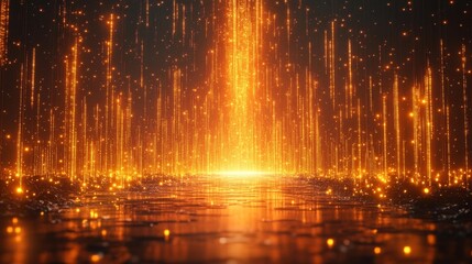 Cyberpunk cityscape with golden digital rain and neon reflections. Generative AI