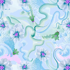 Abstract seamless pattern with watercolor flowers