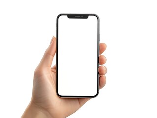 Blank Screen Mobile Phone Held by a Hand on a Dark Background, Ready for Design Mockup or App Presentation in Minimalistic Style