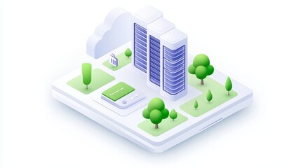 Urban oasis, grand building framed by trees and a dramatic cloudscape majestic