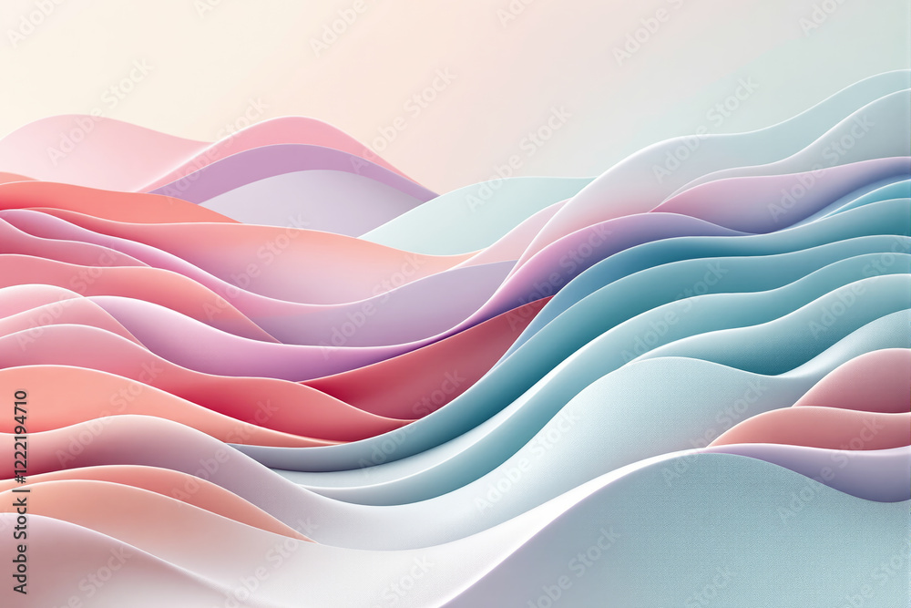 Poster abstract waves in soft pastel colors creating a fluid landscape.