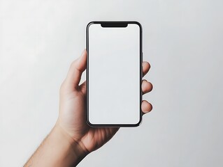 Blank Screen Mobile Phone Held by a Hand on a Dark Background, Ready for Design Mockup or App Presentation in Minimalistic Style
