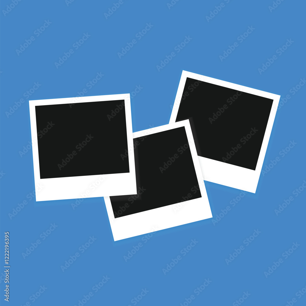 Aufkleber photo frames with blue background. set realistic photo card frame mockup with different shadows. emp