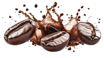 Coffee bean explosion splash on transparent background 