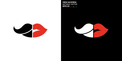 Mustache and lips logo. Man, woman, lifestyle. Vector icon symbol design template EPS 10.