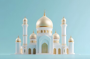 Obraz premium 3D model of a mosque with golden domes.