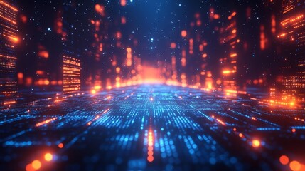 Futuristic Digital Network with Glowing Data Flow. Generative AI