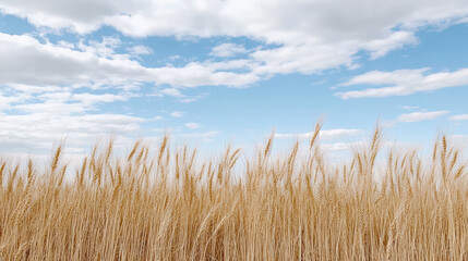 Obraz premium Lifeless wheat field with hollow stalks swaying under blue sky
