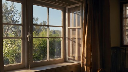 Fototapeta premium The atmosphere of a photo taken out by a window with light shining in. 